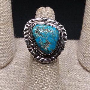 60s Canyon Silver Co. Web Turquoise Navajo Ring